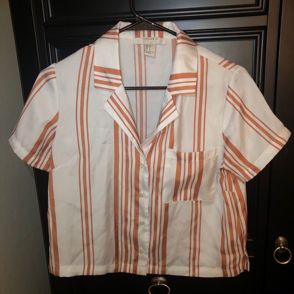 Forever 21 White/Orange Button Down Blouse